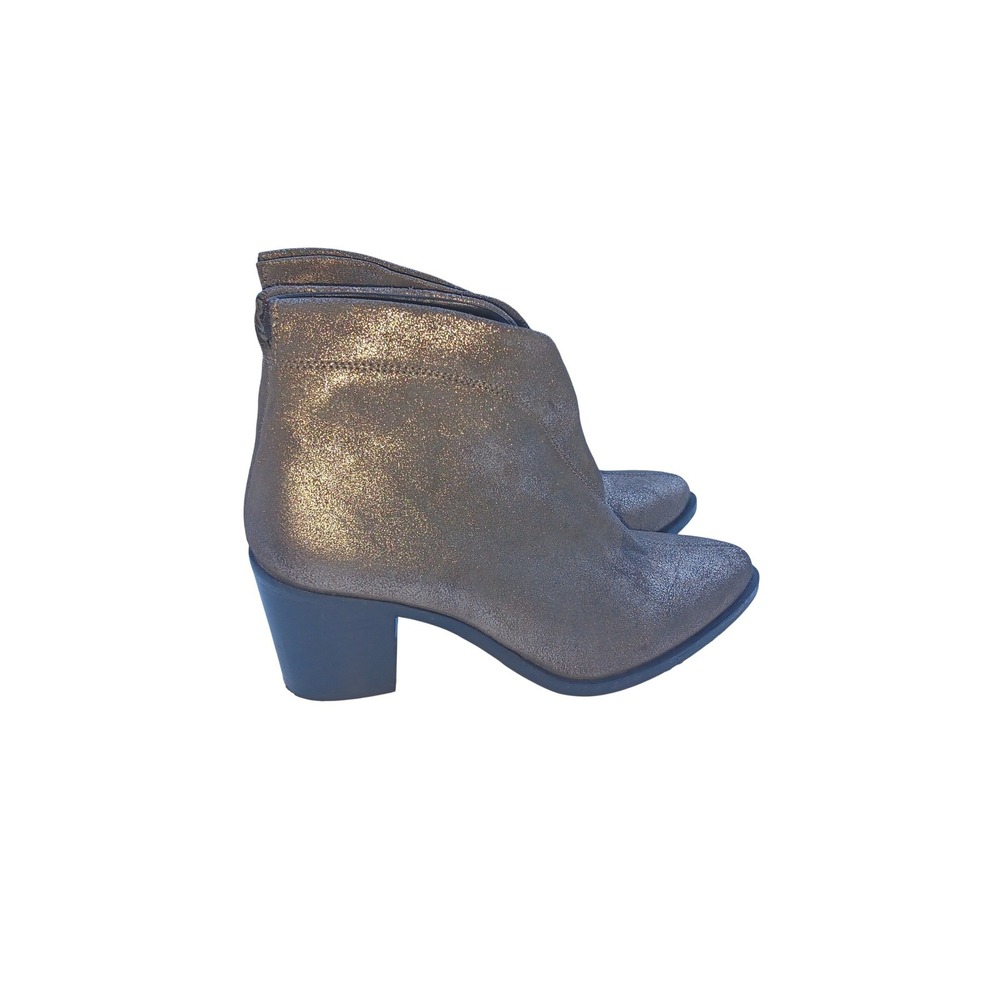 Diba True Womens Metallic Bronze V-Cut Block Heel Ankle Booties Pointed Toe